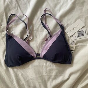L*Space Women's Navy and Lavender Finneas Bikini Top